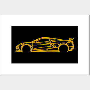 Amplify Orange C8 Corvette Racecar Side Silhouette Outline Amplify Orange Supercar Sports car Racing car Posters and Art